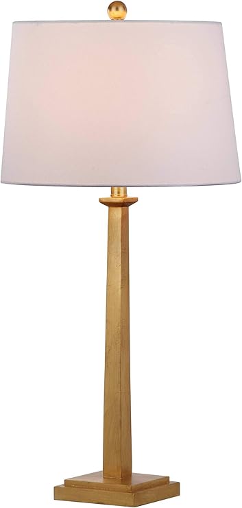 SAFAVIEH Lighting Collection Andino Set of 2 Gold Leaf Table Lamps with White Drum Shades, 32-Inch Bedroom or Living Room Lamps, LED Bulbs Included (TBL4024A-SET2)
