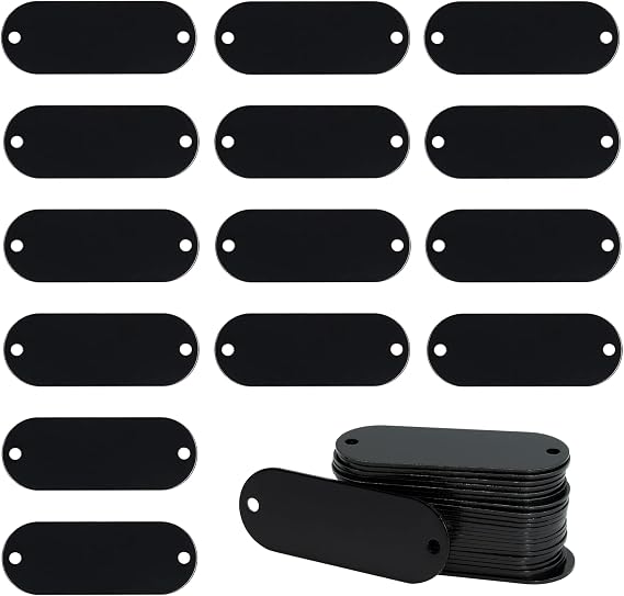 Aluminum Engraving Blanks Tags Stamping Blanks Tags with 2 Holes 25 Pack (Black)
