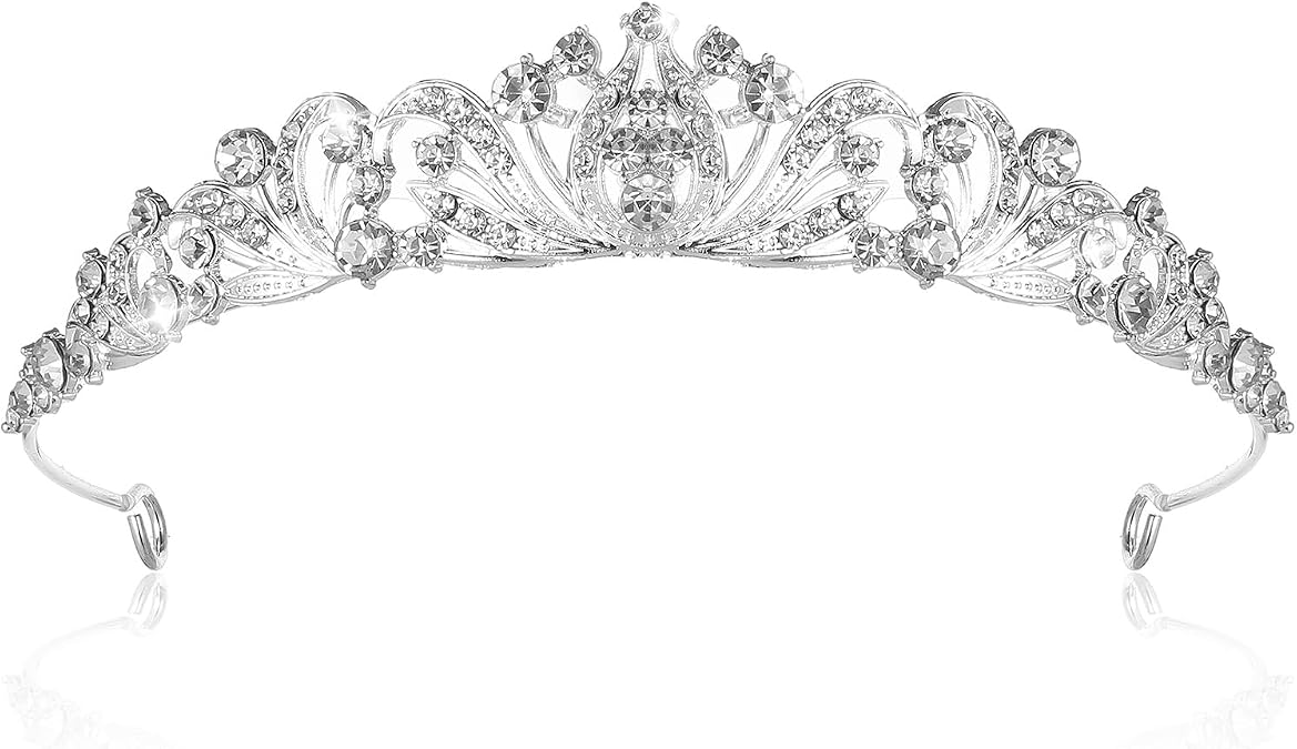 Silver Glitter Rhinestone Princess Crown, Tiara Headband for Women, Crystal Wedding Crown Headpieces, Shining Tiara Headband for Bride Pageant Prom Birthday Party