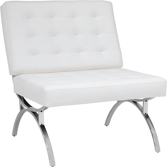 Newel Modern Accent Chair in Blended Leather, Chrome/White