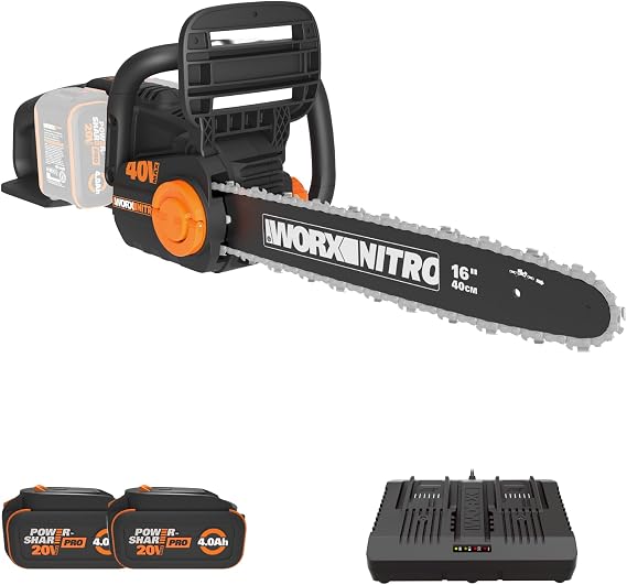 WORX Cordless Chainsaw, 40V 16", 2 Batteries & 4A Charger, WG385