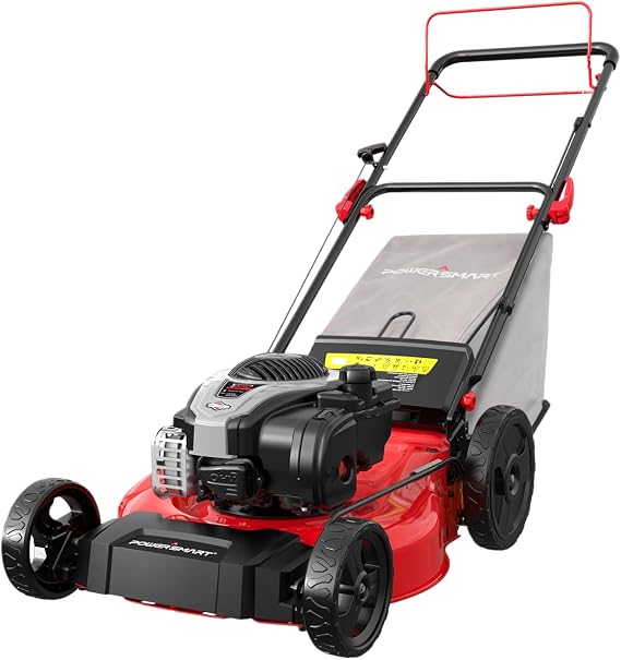 PowerSmart 21" Self-Propelled Gas Lawn Mower, 140cc Briggs & Stratton Engine, 3-in-1 Mulching/Bagging/Side Discharge, 6 Cutting Heights, Durable Steel Deck, Rear-Wheel Drive for Yard & Garden