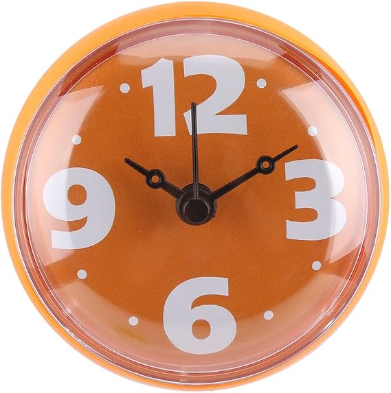 Suction Wall Clock, Traditional Pointer Type Small Clock, Easy Attaching to Bathroom Wall/Mirror/Glass, for Bathroom/Kitchen(Orange)