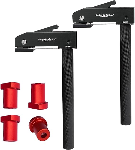 Set of 2 Hold-Down Holders 20 mm with 4 Aluminium Alloy Place Cards, Adjustable Bench Hooks, Desktop Clamping Clamps for Clamping Wood, Tables, Stools