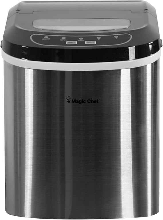 Magic Chef MCIM22ST 27 lb Ice Maker Stainless Steel | Portable Ice Maker, Stainless Steel, 2 Ice Cube Sizes, Viewing Window, for Kitchen, Apartment, Dorm, and Basement
