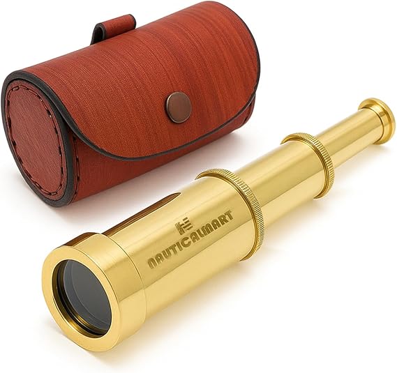 Solid Brass Handheld Telescope 6" - Nautical Pirate Spy Glass with Free case | Collectible Gift, Perfect for Christmas & Holiday Gifting