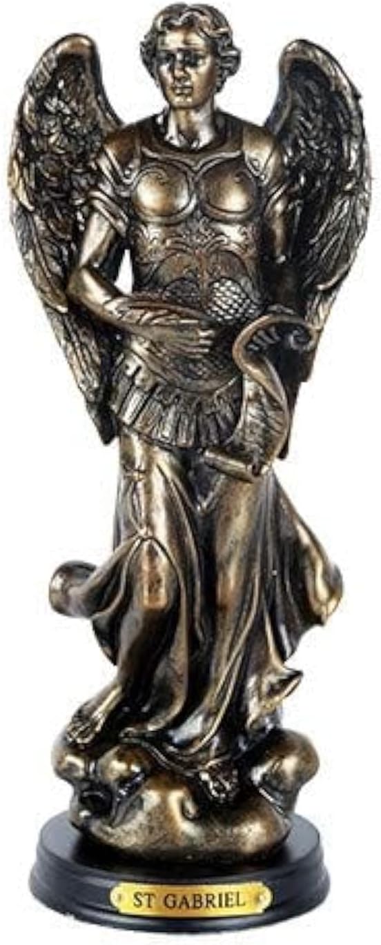 Pacific Giftware Archangel St. Gabriel with Sacred Scroll Saint of Messenger from God Black Base with Brass Name Plate Bronze-Finished Religious Figurine 8.25 H