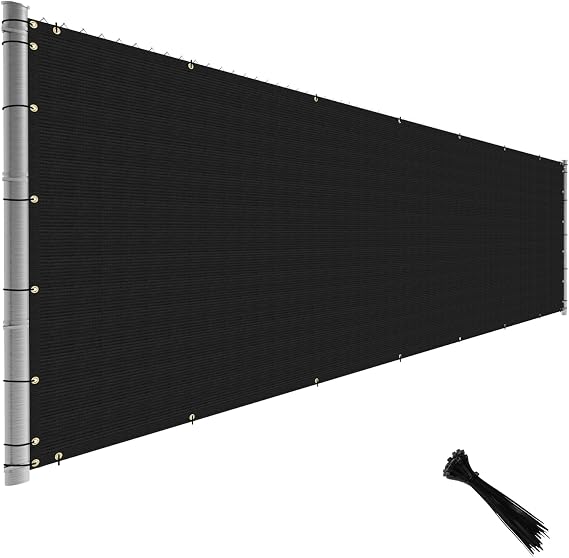TANG Fence Privacy Screen Black 4 Feet x 1 Feet Outdoor Shade Cloth with Grommets, 150 GSM Temporary Fence Cover with Zipties Mesh Netting Fences Blockage for Backyard Garden Patio Chain Link
