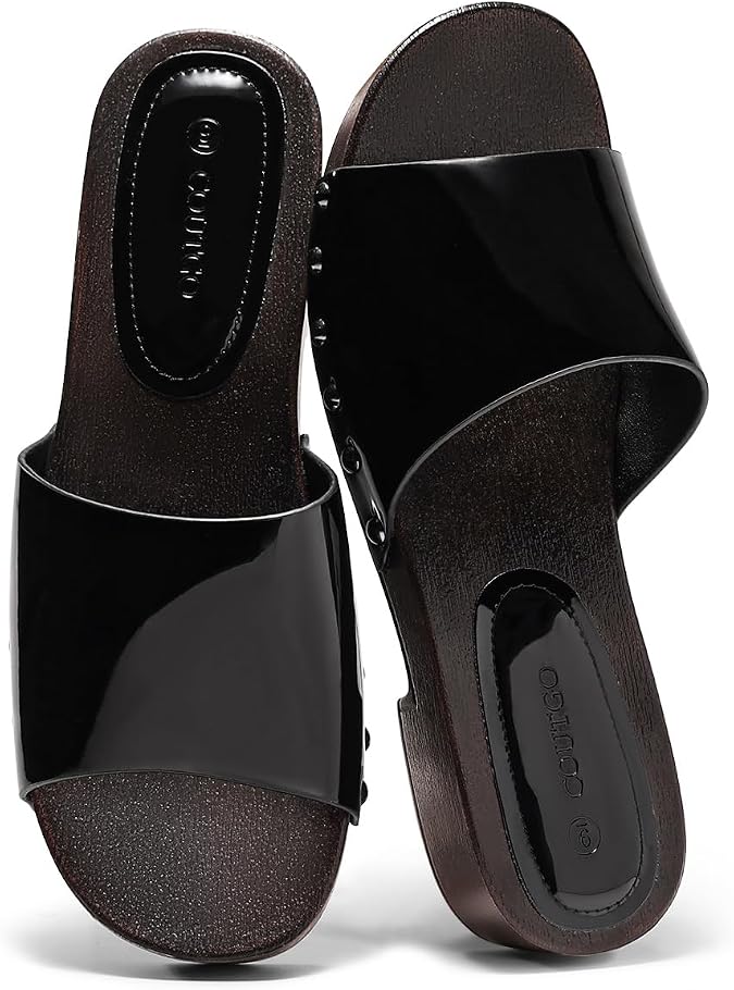 Coutgo Womens Platform Chunky Low Heels Sandals Open Toe Slides Slip On Summer Beach Shoes