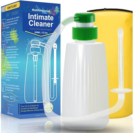 Multifunctional Intimate Cleaner 350ML - Enema Kit & Vaginal Irrigator with Travel Bag, BPA-Free Pump Sprayer for Personal Cleansing, Leak-Proof & Easy-Press Design (350ML+1Nozzle)