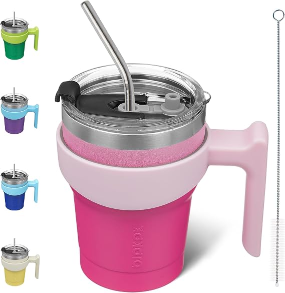 BJPKPK 10 oz Mini Tumbler with Lid, Straw & Handle, Insulated Steel Cup | Small, Spill Proof, Leak Proof, Thermal, Double Wall Vacuum, Sweatproof, Dishwasher Safe, BPA Free, Cherry Blossom