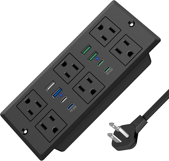 VILONG 45W Recessed Power Strip, Flush Mount, 6AC Outlet, 8USB Ports, 1200J