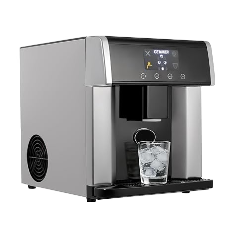 Countertop Ice Maker Dispenser, 2-in-1 Electric Ice Dispenser Ice Water Maker with Self-Cleaning, 33lbs/Day Self Dispensing Bullet Head Round Fast Ice Machine for Home Office Cafes, 1.32lbs Storage