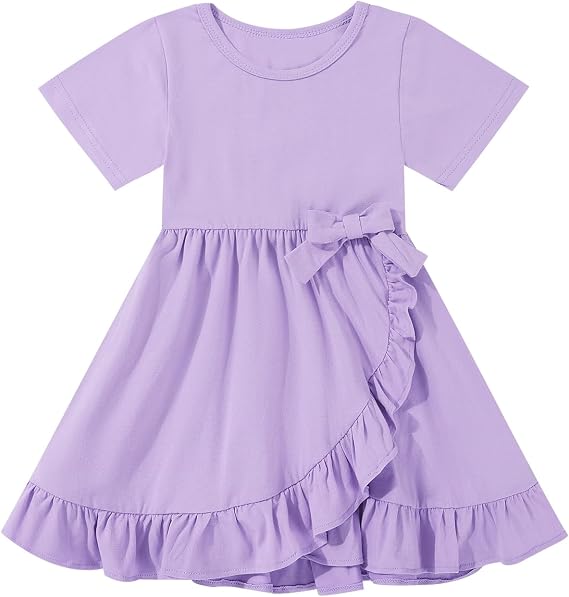 Toddler Girls Dress Cute Short Sleeve with Cotton Summer Dresses Casual Infant Beach Casual Sundress 3-8 Years
