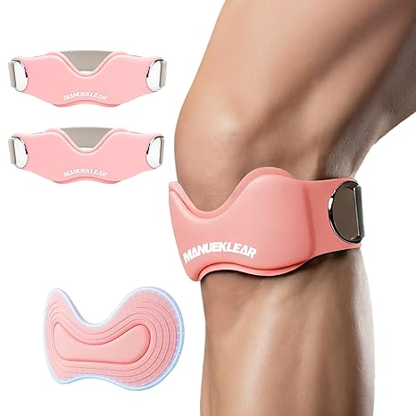 MANUEKLEAR V-Shaped Patella Bands, Adjustable Flex Wrap Patellar Tendon Support Strap for Men Women, Silicone Patella Knee Straps Suitable for Pain Relief Running Hiking Basketball, (2pcs)