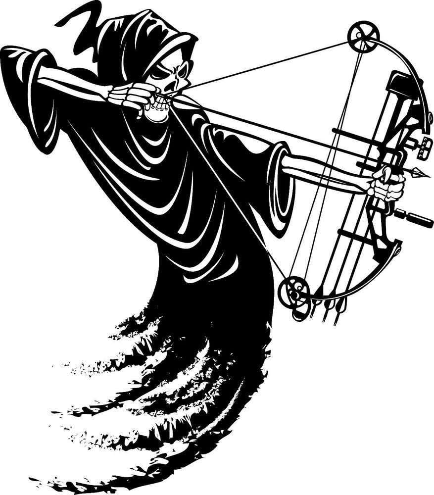 decals Set of 3 - Grim Reaper Bow Hunting - Sticker Graphic - Auto,Wall,Laptop,Cell,Truck Sticker for Windows,Cars,Trucks