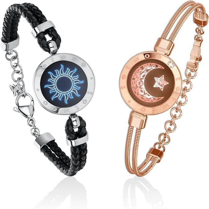 TOTWOO Touch Bracelets for Couples, Vibration & Light up for Love Couples Long Distance Relationship Gifts for Girlfriend Bluetooth Pairing Jewelry