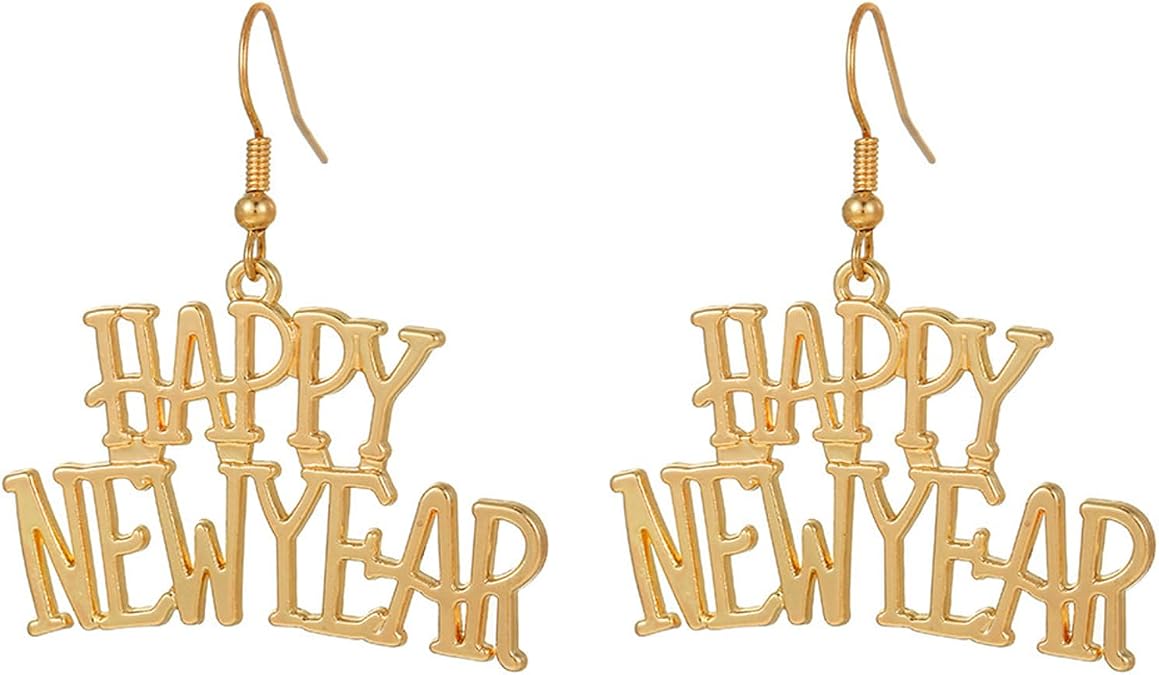 coadipress Happy New Year Earrings for Women Delicate Fashion Festive Holiday Cheer New Year Eve Party Dangle Drop Earrings New Years Party Statement Jewelry Surprise Gift