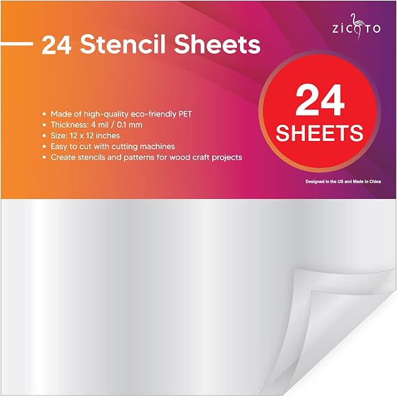 Easy Cut Stencil Sheet Set of 24-12x12 Mylar for Cricut Vinyl Cutting
