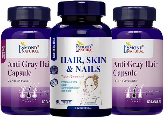 Hair Wellness Bundle Anti-Gray Hair Capsules & Hair, Skin & Nails Supplements Supports Hair Growth, Reduces Gray Hair, Promotes Healthy Skin & Strong Nails 180 Capsules & Tablets