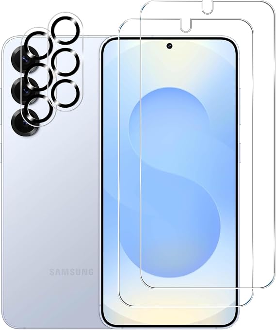 BIGFACE Galaxy S25 Tempered Glass Screen Protector + Camera Lens Protector [ 2 + 2 Pack ][Case Friendly] [Anti-Scratch] [Ultrasonic Fingerprint Unlock] Clear HD Protective Film for Samsung Galaxy S25