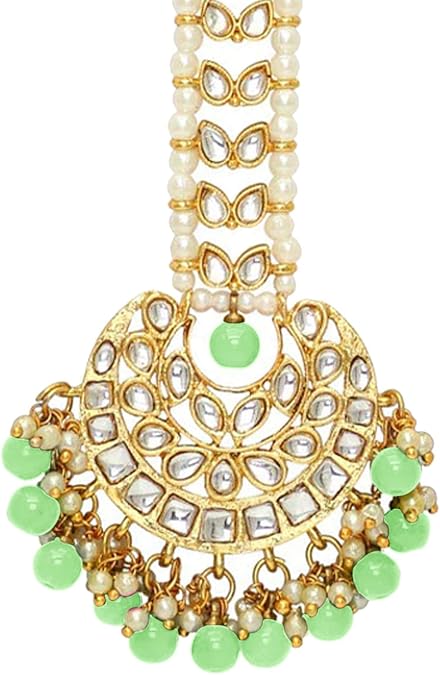 Aheli Faux Kundan Maang Tikka Matha Patti Indian Traditional Bollywood Jewelry Gift for Women Blue