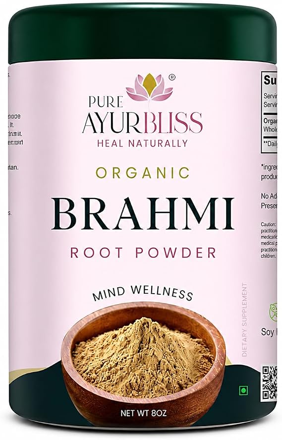 100% Organic Brahmi Powder, 8oz | Ayurvedic Bacopa Monnieri, Memory & Focus Support, Nervous System Care, Nootropic Brain Support, Tin Box