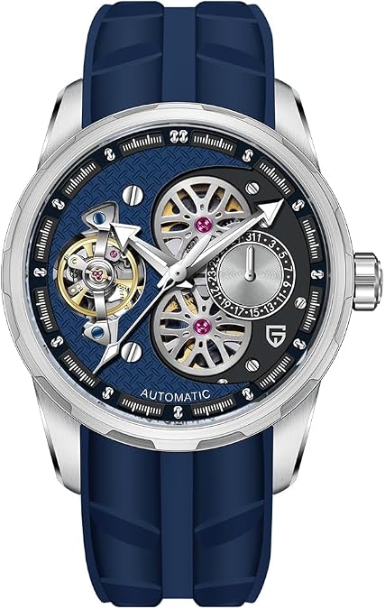 RollsTimi Pagani Design PD-YS022 Men's Watch 44mm Rubber Strap Luxury Men's Tourbillon Sapphire Crystal Multi-Function Luminescent Water-Resistant
