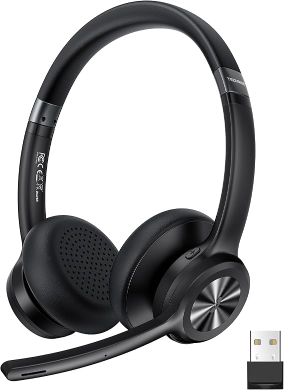 TechRise Bluetooth Headset Wireless Headset with Microphone Noise Canceling, 50H Playtime & Mute, Wireless Headphones with Mic Bluetooth 5.2 On-Ear Headphones for Trucker Cellphone Office Call Center