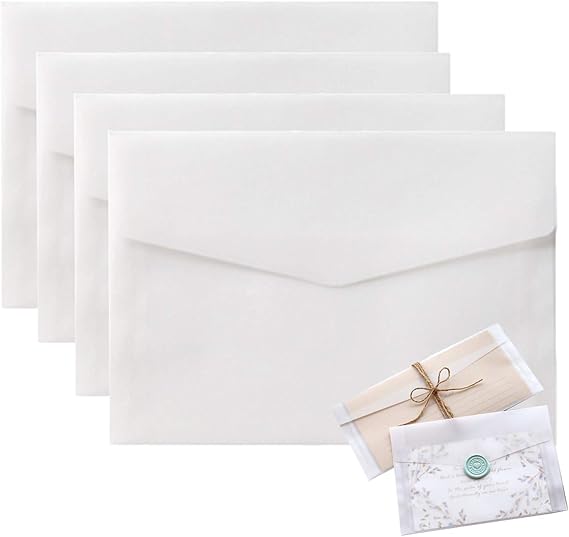White Translucent Paper Envelopes for Invitations, 50 Pack 4.9x6.89 Inch With Window - Wedding, Party, Birthday, Postcard Greeting Cards