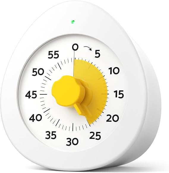 LIORQUE Visual Timer for Kids with Pause, 60 Minute Countdown Timer, White | Non-Ticking, 3 Volume Levels, Back Magnetic, Two Ringing Durations, Light Indicator, for Classroom Kitchen Office ADHD