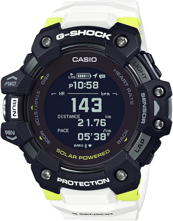 Casio Men's G-Shock Move, GPS Heart Rate Running Watch, Quartz Solar Assisted Watch with Resin Strap, White, (Model: GBD-H1000-1A7)