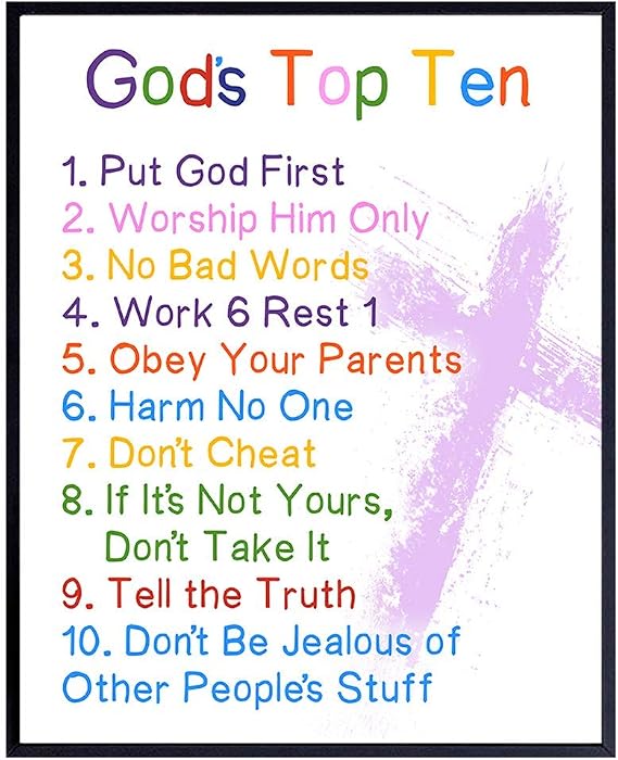 The Ten Commandments - 8x10 Christian Religious Scripture, Bible Verse Wall Art - Kids Wall Decor, Bedroom Decor, Kids Art - Gift For Child, Boys, Girls Room, Nursery - Unframed Poster Print