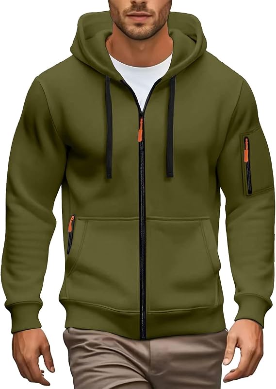 Hoodies for Men Full Zip Mens Hoodies Fleece Casual Drawstring Long Sleeve Sweatshirts Sports Hooded Jacket