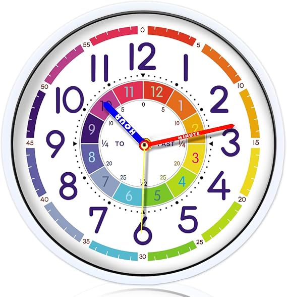 Time Teaching Clock 12 Inch Silent Wall Clock for Kids Learning Time, Silent Non-Ticking Quartz Decorative Wall Clock for Teacher's Classrooms or Children's Bedrooms