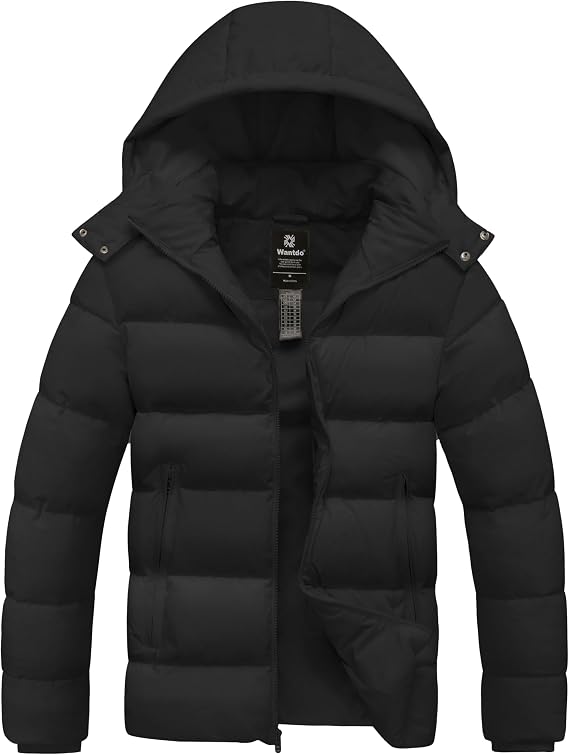 wantdo Men's Windproof Puffer Jacket Warm Winter Coat Thick Parka with Hood