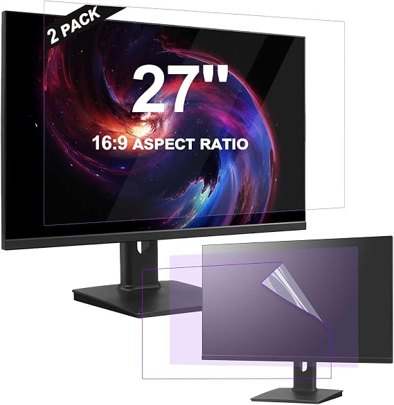 [2 Pack] 27" Anti Blue Light Anti Glare Screen Protector, Matte Bubble-Free Eye Protection Filter for 16:9 LCD LED PC Monitor