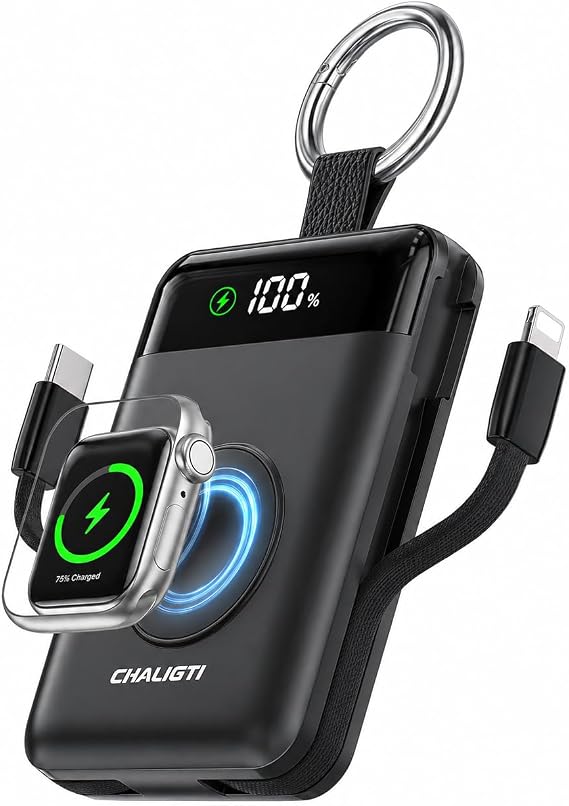 5000mAh Portable Charger w/Display,20W Power Bank&iWatch Charger