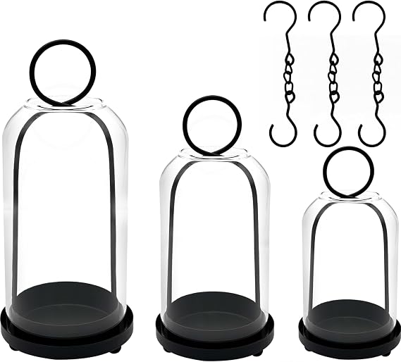 3 Pack Metal Candle Holders with Glass Dome, Black Candlestick Holders Set