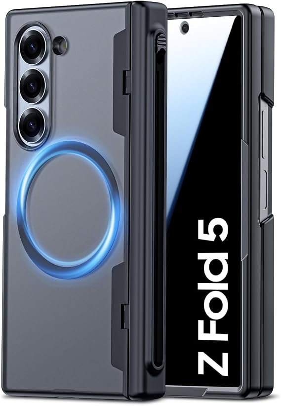 Spugan for Galaxy Z Fold 5 Case with Screen Protector, [Compatible with MagSafe] [Hinge Protection] Military Drop, Slim Shockproof Translucent Protective Phone Case for Z Fold 5 (Anti-Peep Black)