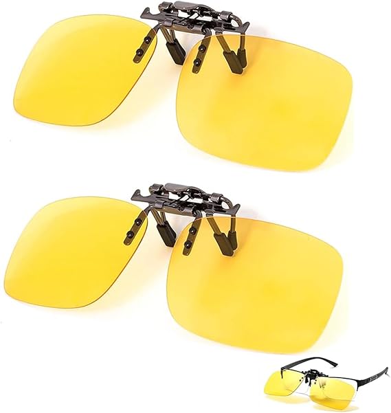 Night Driving Glasses, 2 Pcs Anti Glare Night Driving Glasses, Polarized HD Vision Clip On Sunglasses, Fits All Glasses, Suitable For Driving, Fishing, Skiing Night Sight Driving Glasses