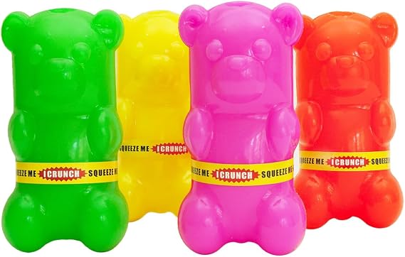 Ruff Dawg Gummy Bear Crunch Dog Toy (1 pc) Assorted Colors Loud Crinkle Rubber Fetch Toy with Treat Slot Bouncy Ruff Flex Shell, Floats Made in USA