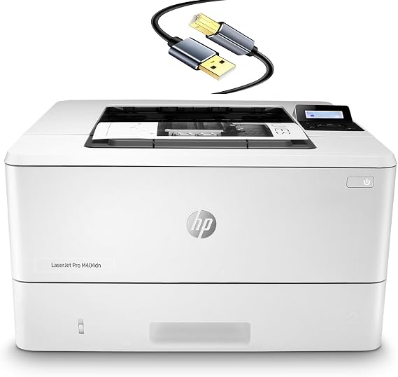 HP Laserjet Pro M404dn Single Function Wired Monochrome Laser Printer White - Print Only - Ethernet Only, 40ppm 1200 x 1200 dpi Automatic Double-Sided Printing, 8.5 x 14, 2-Line LCD Tillsiy Printer Cable