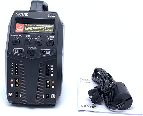 SKYRC T200 Dual Balance Charger AC100-240V/DC 11-18V Input 12A 100W for LiPo Li-Ion LiHV Life 1-6S / NiMH NiCd 1-15S Battery Pb 2-20V