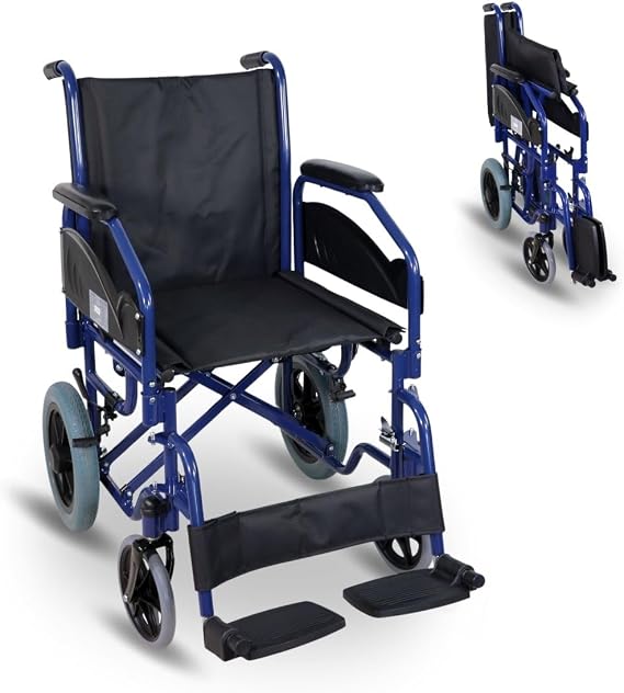 Mobiclinic®, Folding Wheelchair, Maestranza, Parking Brakes, 45 cm seat, Removable footrests, Foldable and Padded armrests, Small Wheels, Sturdy, Colour Black