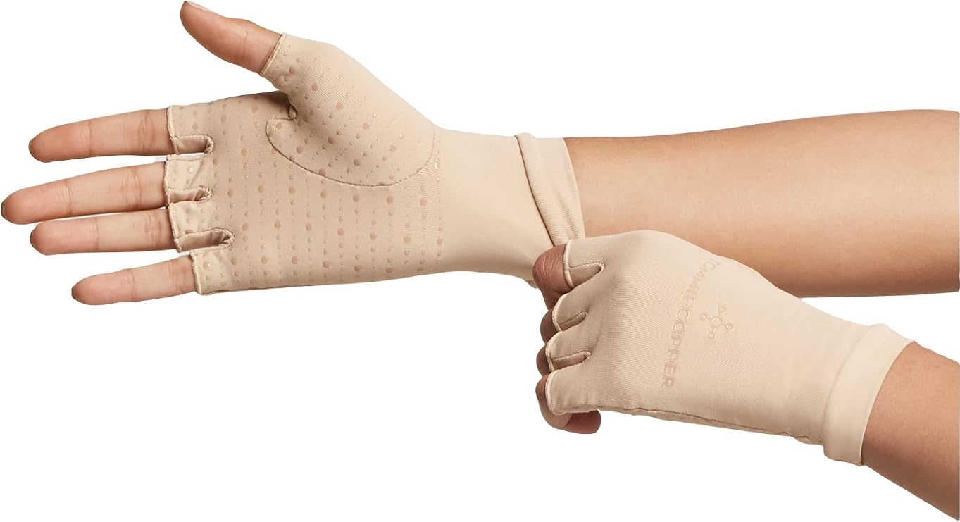 Tommie Copper Core Compression Half Finger Gloves, Unisex, Men & Women, Gloves for Hand Stiffness, Swelling & Joint Support