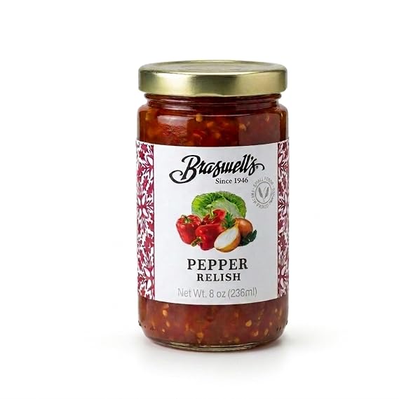 Braswells Sweet and Savory Gourmet Pepper Relish Small-Batch, Renowned Specialty, Made in USA, Since 1946 (8oz)