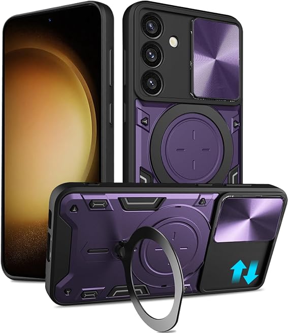 Galaxy S23 5G Case,Designed for Samsung S23 23S Phone Cases with Camera Protector,Invisible Magnetic Car Mount Kickstand,Military Grade Heavy Duty Shockproof Cover for Women Men 6.1" in Purple