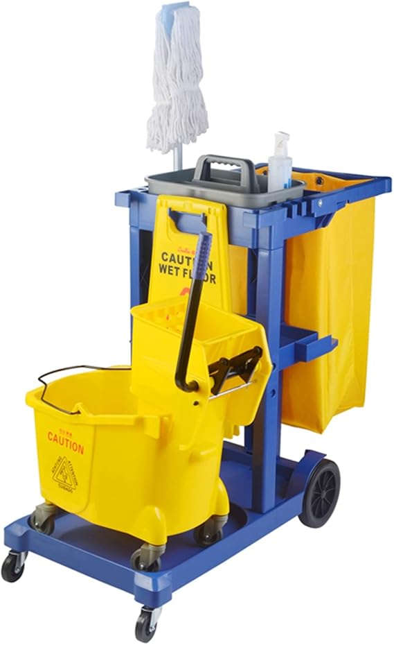 Cart Heavy Duty Cleaning Trolley with Complete Cleaning Tool, Hotel Shopping Mall Laundry Housekeeping Cart, 360 Rotate Wheels Moving Cart