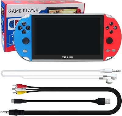 2025 Upgraded X12 Plus Blue&Red Handheld Game Console, 7 Inch Portable Retro Game Console 16G Built-in 10,000 Games, Classic Game Console for Gameboy Birthday Gifts Presents